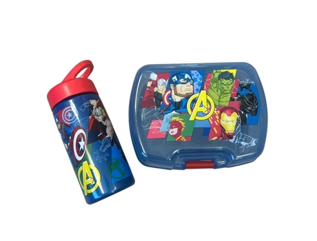 Conjunto De Refeições Infantil Avengers Com Lancheira E Garrafa 420ml Plástico Azul Para Escola E Passeios Eurobaq