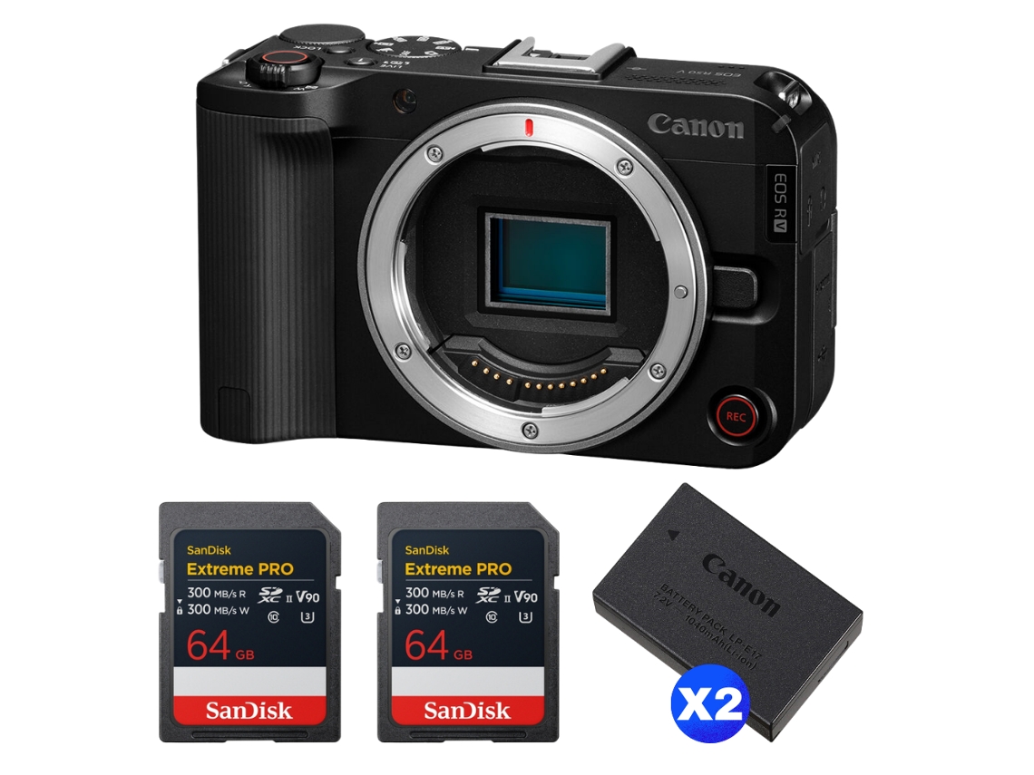 Eos R50 V + 2 Sandisk 64gb Extreme Pro Uhs ii Sdxc + 2 Canon Lp e17 + Ebook “20 Dicas para Fotos Que Impressionam” CANON