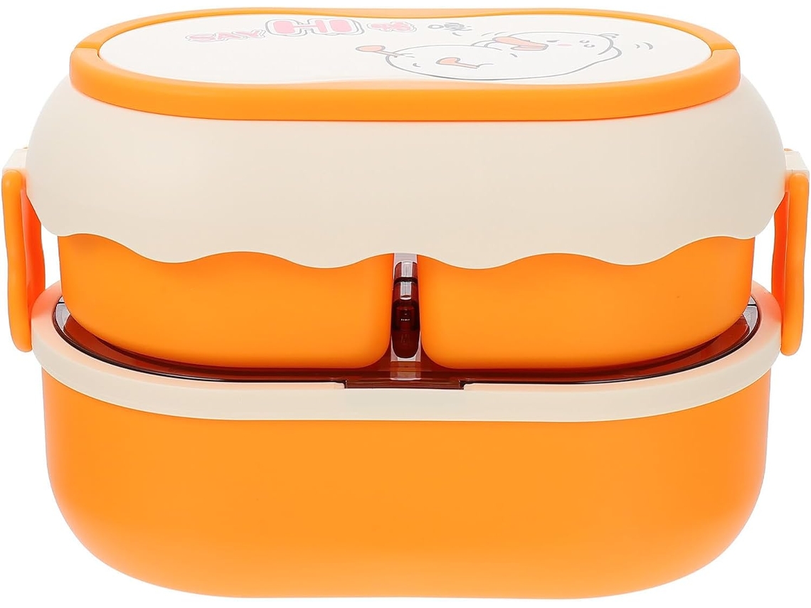Lancheira Laranja De Plástico Micro Ondas, Com Compartimentos E Resistente A Manchas, Ideal Escola E Trabalho