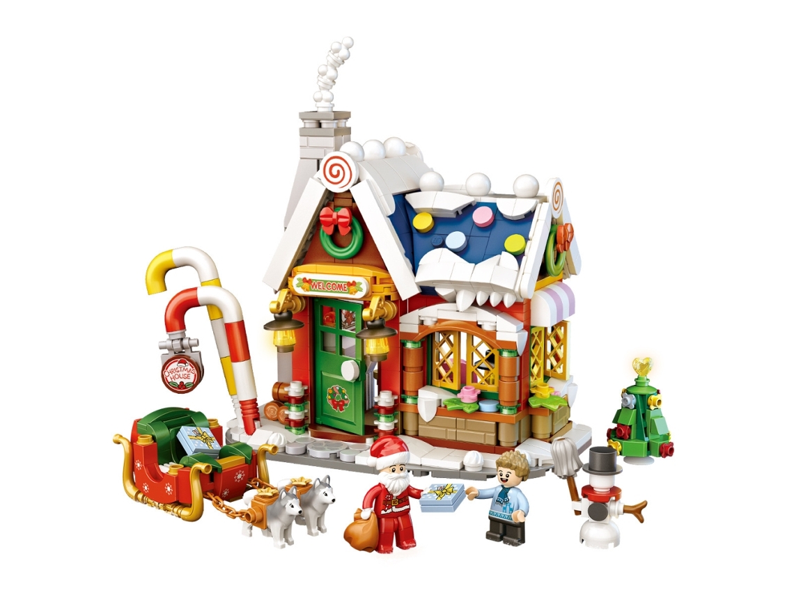 Bloco De Construção Mini Casa De Natal Árvore Papai Noel Boneco De Neve
