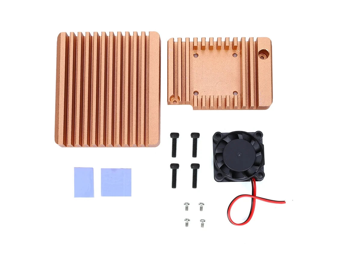 Capa Mini Roteador Alloy Ouro Nanopi R2s com Cooler