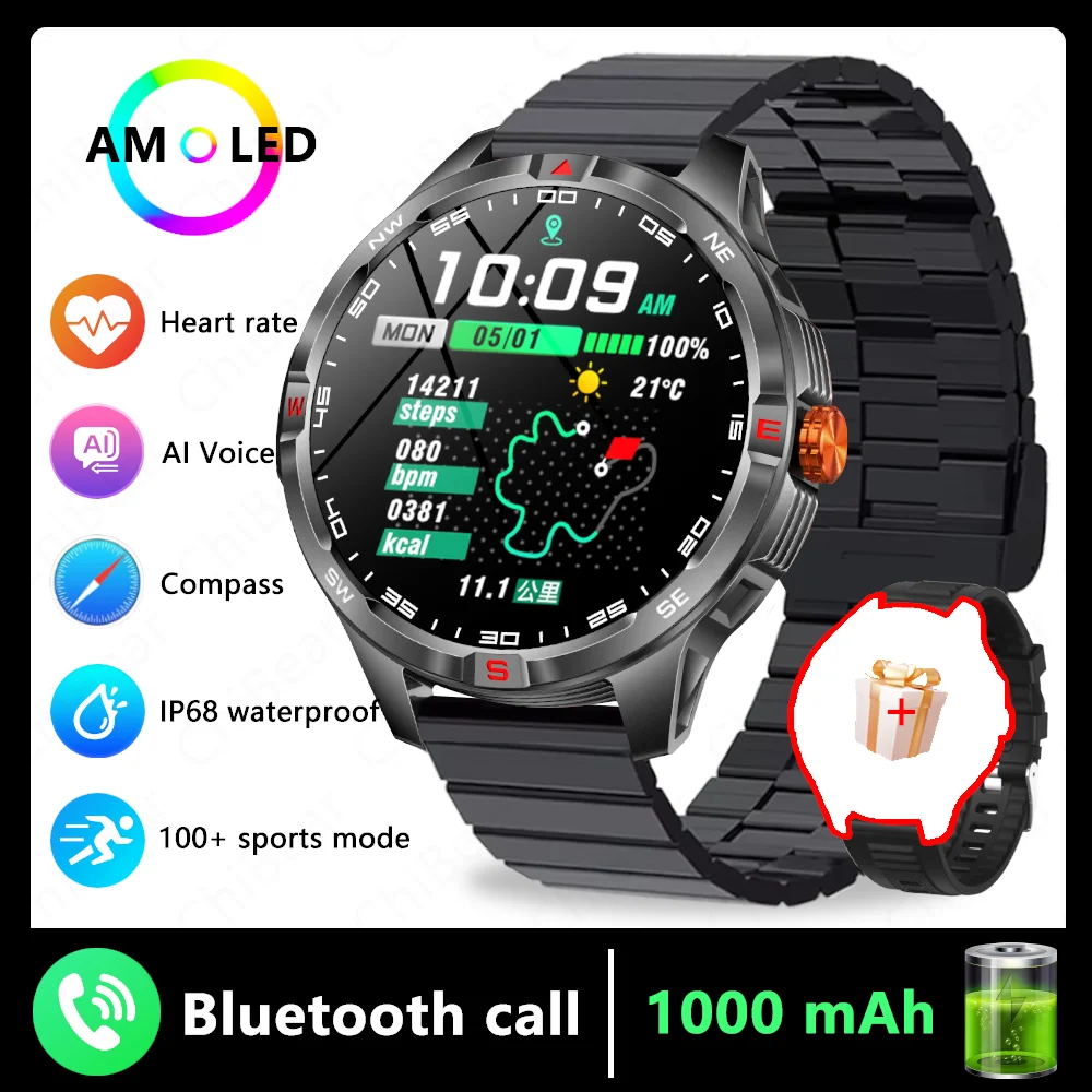 (aço Preto) Smartwatch, Gps, Bússola, Resistente À Água, Esportes E Fitness
