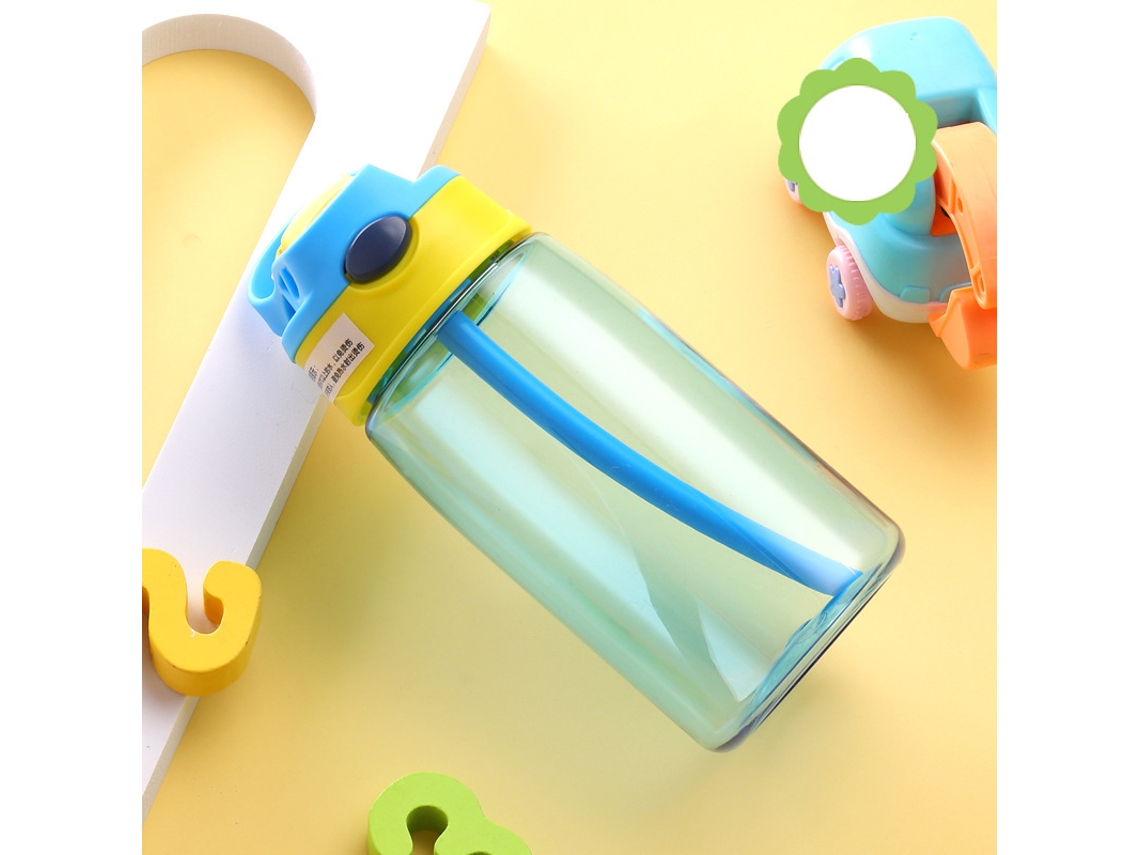 Garrafa de Água Infantil de 480ml, com Tampa e Canudo, Portátil. MDUG (azul)