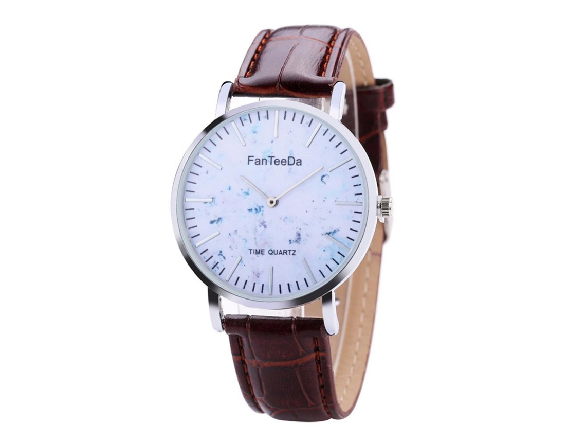 Reloj De Pulsera De Cuarzo Casual Fashion Con Correa De Cuero Pu Redondo Marrón