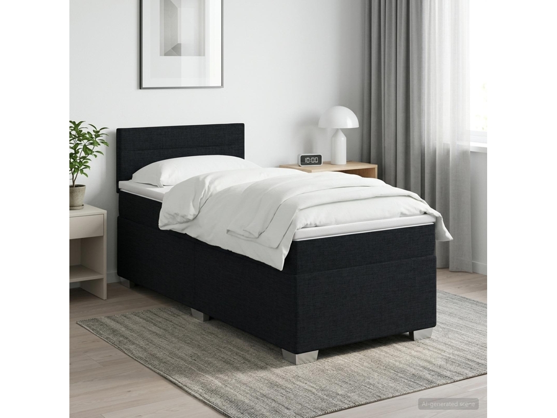 Vidaxl Cama Box Spring Com Colchão E Led Preto 80 X 200 Cm Tecido