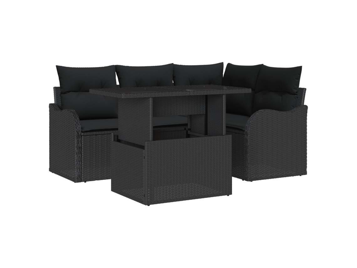 Conjunto 5 Conjunto De Jantar Para Exterior Vidaxl Preto Vime Pe (100 X 55 X 73 Cm)
