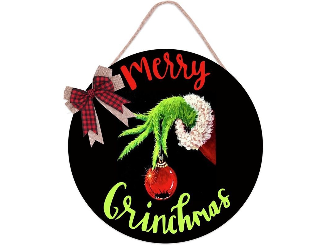 Adorno De Porta De Madeira Natalino Grinch Para Decoração De Natal Exterior Interior 12x12 Polegadas