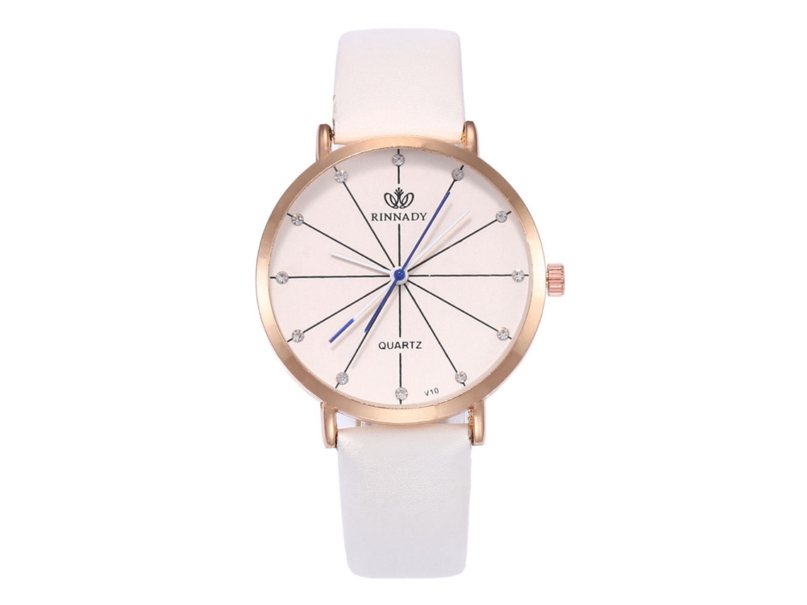 Relógio de quartzo casual para casal com pulseira simples de couro PU e mostrador redondo branco.