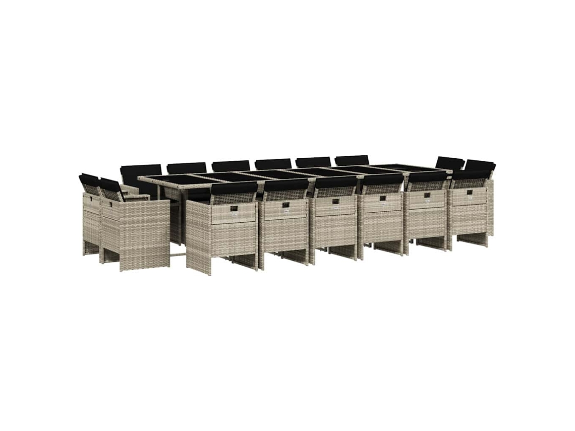 Conjunto de Jantar 17 Pcs para Jardim com Almofadões Vime Pe Cinzento Claro MAISON EXCLUSIVE (17 pcs)