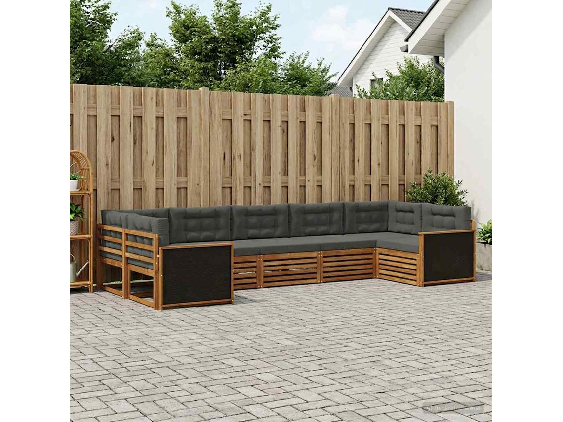 Vidaxl Conjunto De Sofás Para Exterior 7 Unid. Natural E Antracite