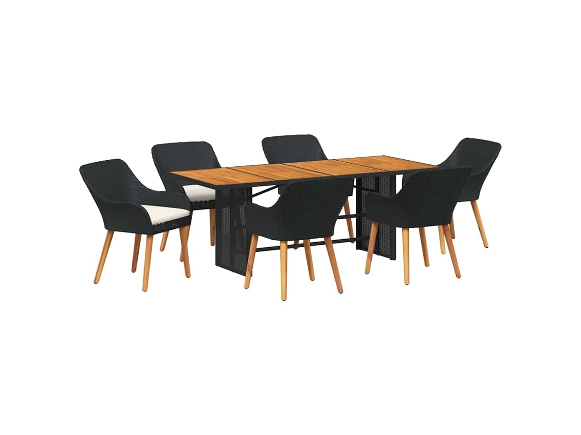 Conjunto 7 Conjunto De Jantar Para Jardim Vidaxl Preto Vime Pe (190 X 80 X 74 Cm)