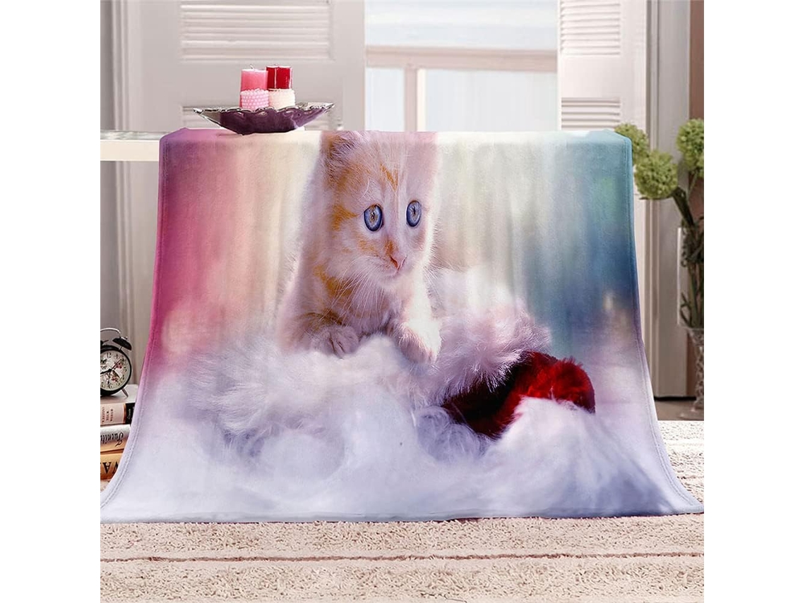 Manta de Lã Fansu Estampa 3d Gato Quente Macia e Fofa Microfibra para o Inverno Colcha Sofá Adequada Adultos C