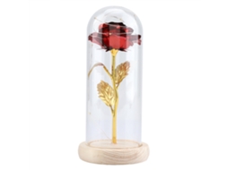 Rosa preservada com luz LED, capa de vidro e base de madeira S/MARCA