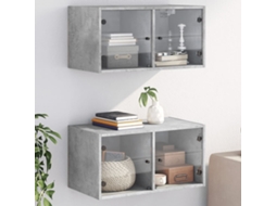 Vidaxl Armário Parede C/ Porta Vidro 2 Pcs 68,5x37x35 Cm Cinza Cimento