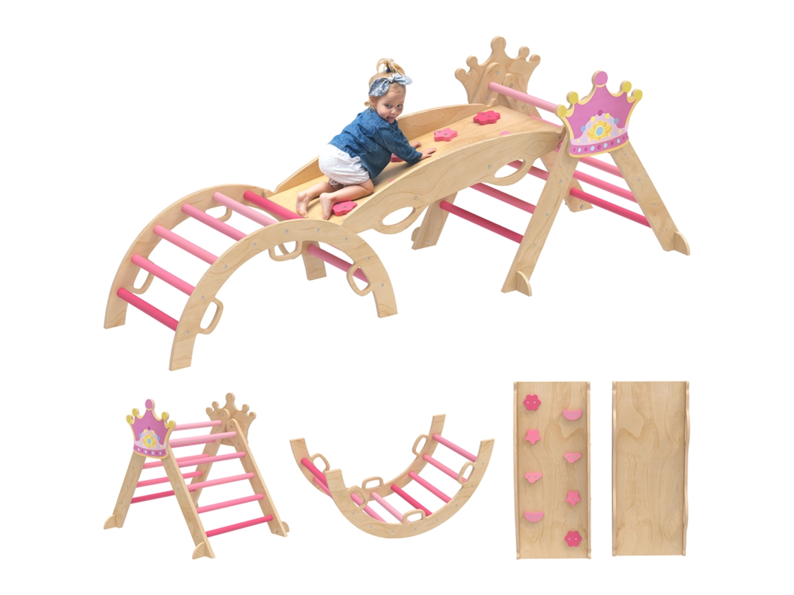Playground Indoor 8-em-1 Para Crianças, De Princesa, Escorregador, Rampa, Arco, Madeira Cs
