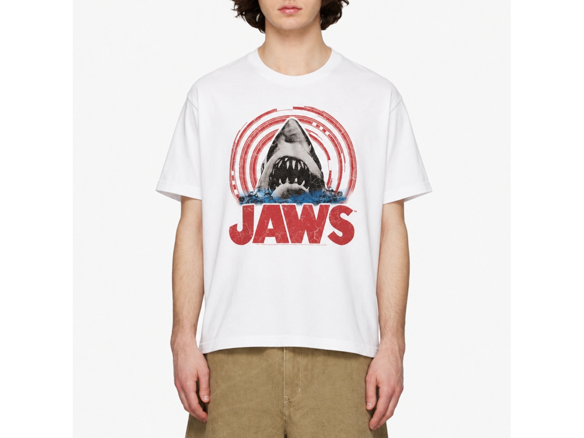 Rockinstone Jaws Movie Spiral White Adult T-shirt Size:m