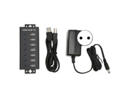 Concentrador USB 2.0 industrial de 7 portas com múltiplas proteções, plugue europeu, 100-240 V, compatível com Windows e Linux S/MARCA