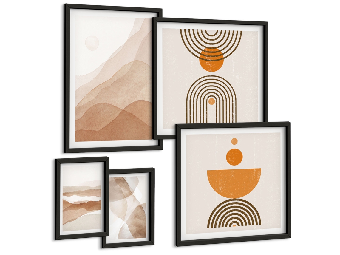 Conjunto De Pinturas Estruturas Vários Tons Minimalismo Espelharte (5 Peças)