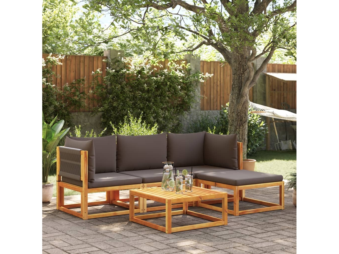 Pcs Conjunto De Sofás De Jardim Com Almofadões Acácia Maciça Dkd Home Decor