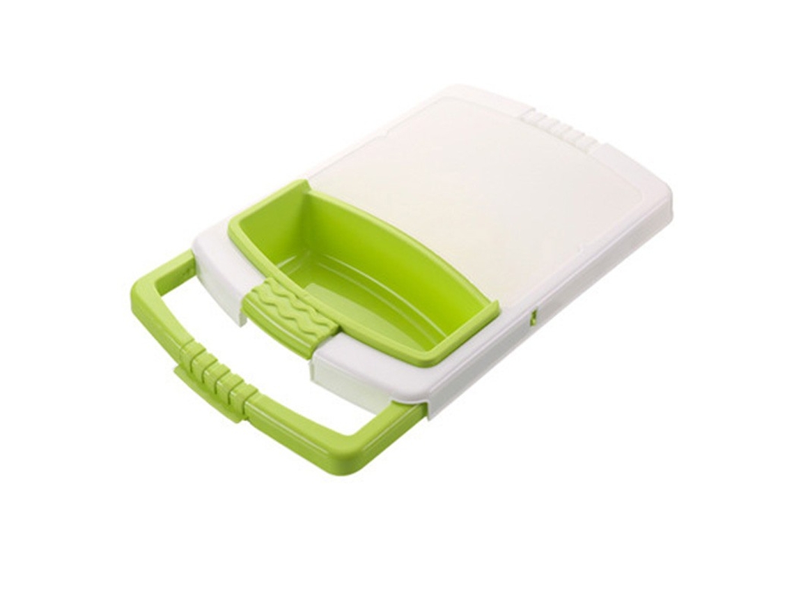Tábua De Cortar Plástico Com Cesta Drenagem, Verde, Corte Multifuncional Para Cozinha