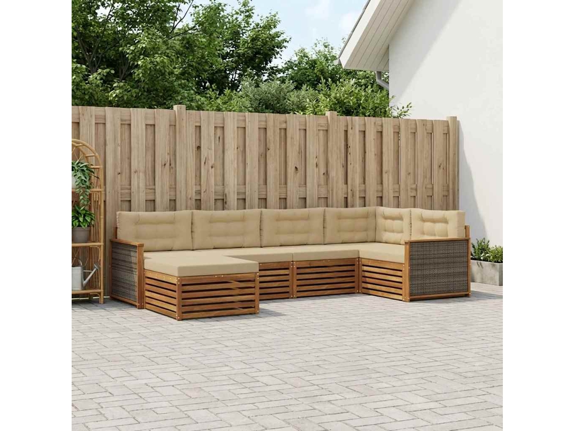 Vidaxl Conjunto De Sofás Para Exterior 6 Pcs Natural E Bege