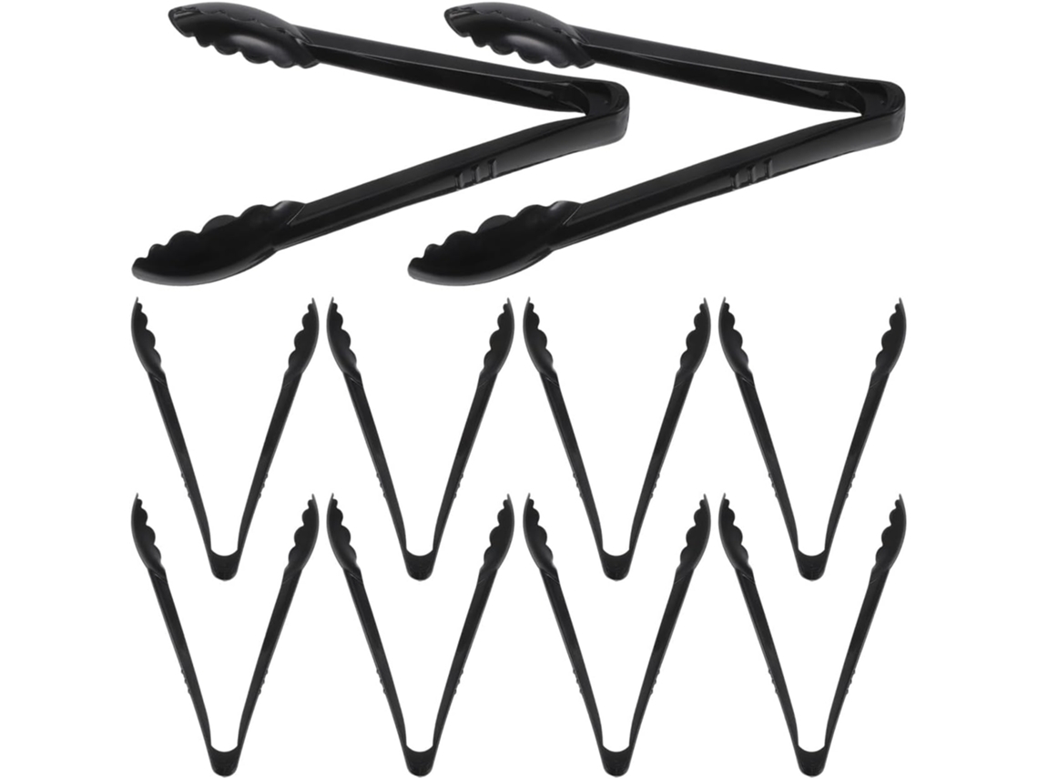 Veemoon Conjunto De 10 Pinças Plástico Preto Resistentes Ao Calor Para Cozinha Buffet Utensílios Servir Elegantes E