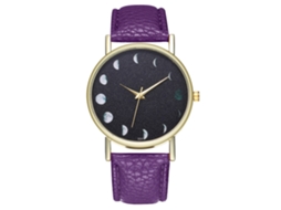 Reloj De Cuarzo Con Correa De Cuero Pu Moda Diseño Simple Unisex Luna (morado)