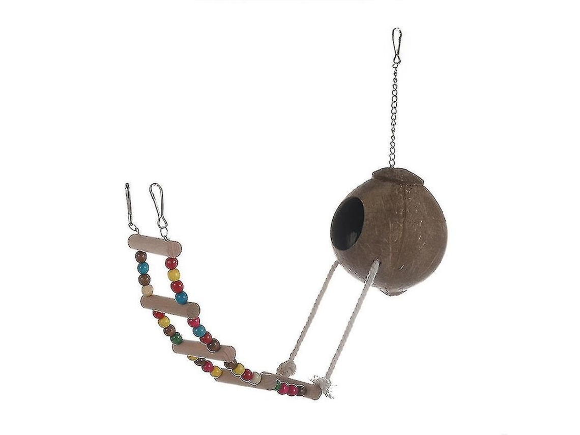 Ninho De Criação De Coco Para Pássaros Hamsters Com Escada Balanço Brinquedo De Madeira 13x50cm