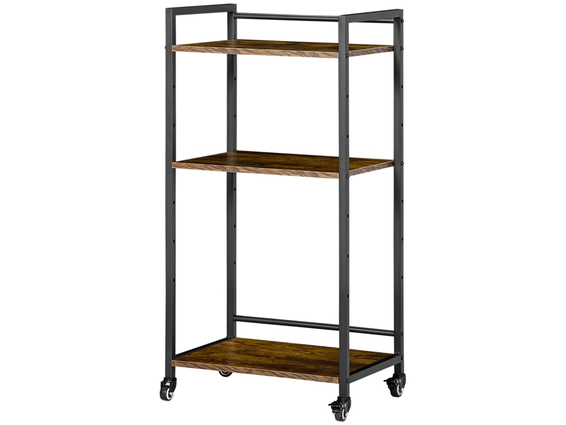 Estante Multifuncional Com Rodas De Armazenamento De 3 Níveis Com Prateleiras Ajustáveis Para Escritório Estúdio Dormitório 50x35x100,5cm Marrom