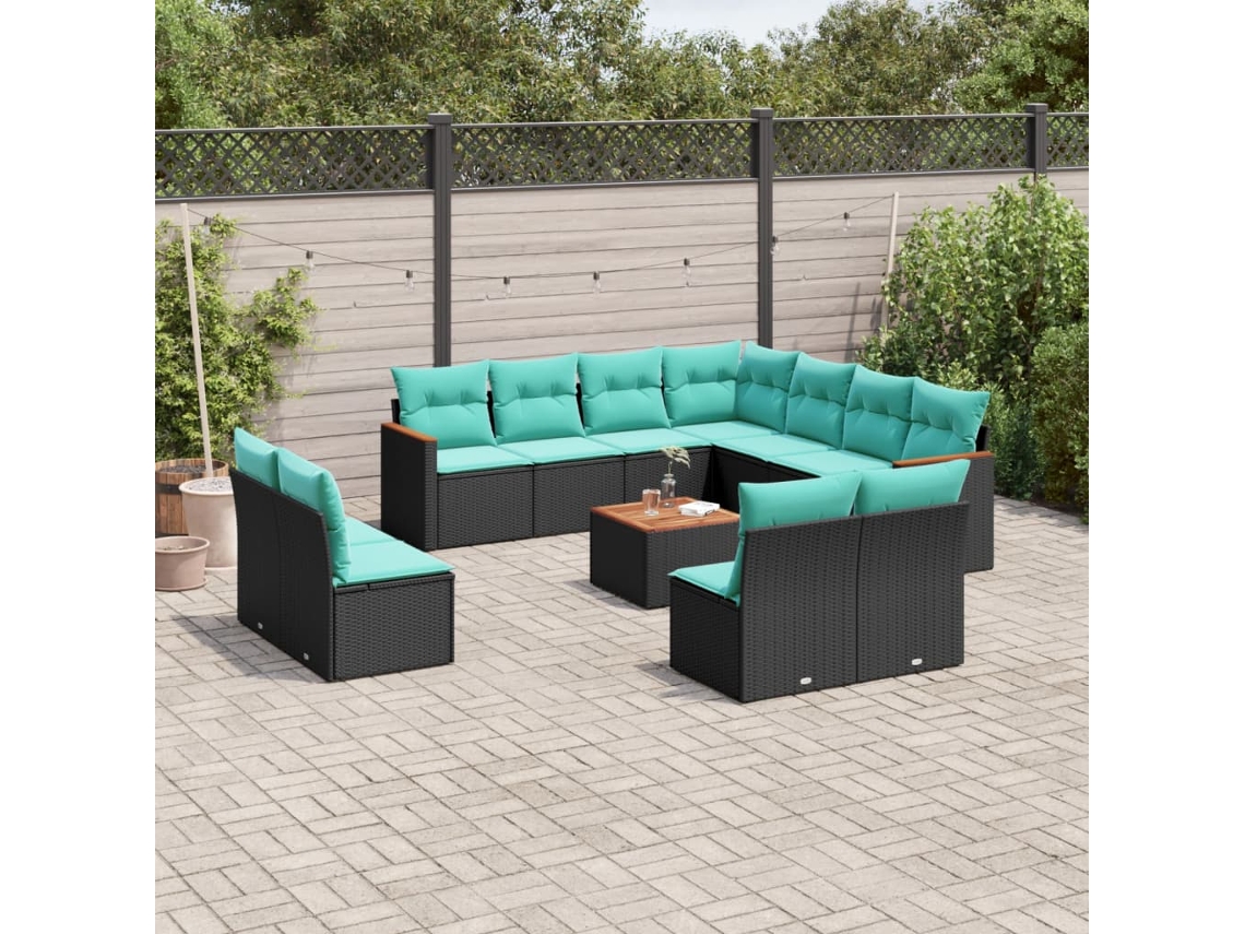 Vidaxl Conjunto De Sofá De Jardim Com 12 Peças E Almofadas Em Rattan Sintético Preto