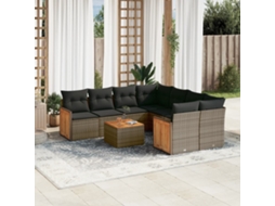 Vidaxl 9 Pcs Conjunto Sofás P/ Jardim Com Almofadões Vime Pe Cinzento