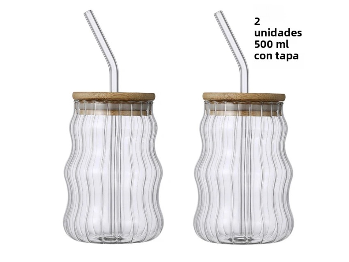 Copo de Vidro com Canudo de 500ml, Tipo Pote de Conserva, para Suco, Café Ou Leite. MDUG (estilo B, 2 Peças)