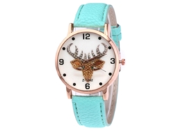 Relógio de quartzo unissex com pulseira de couro PU, mostrador com desenho de alce, Zhoulianfa (menta)