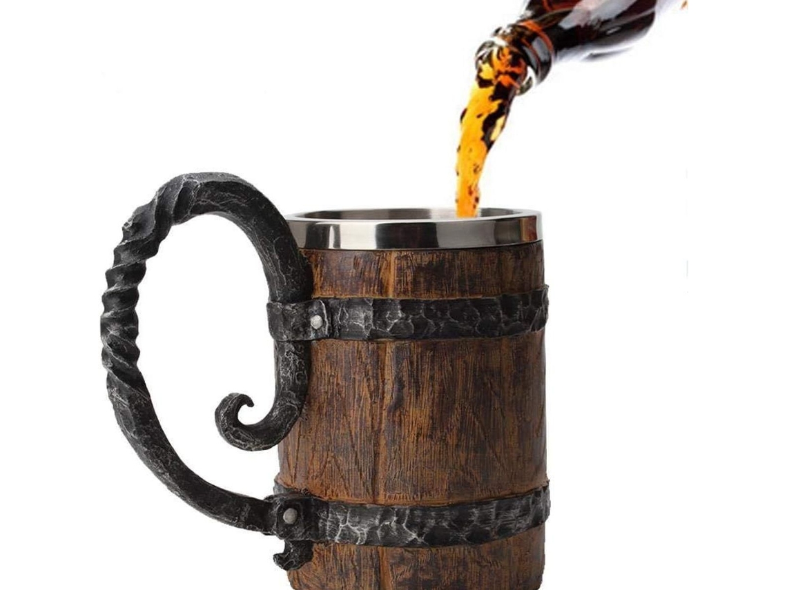 Caneca de Cerveja, Aço Inoxidável Imitando Madeira AQUAFORGE
