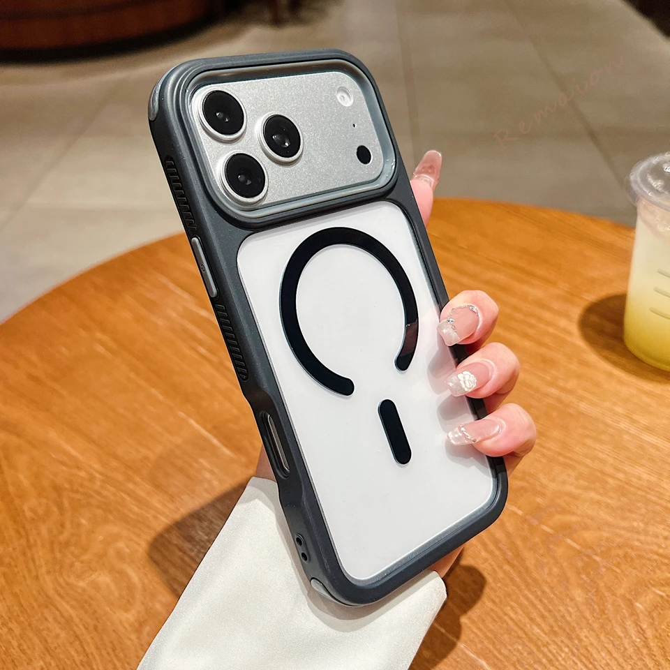 Capa Transparente Para Iphone 15 Pro Max (preta), Compatível Com Carregamento Sem Fio E Resistente A Impactos.