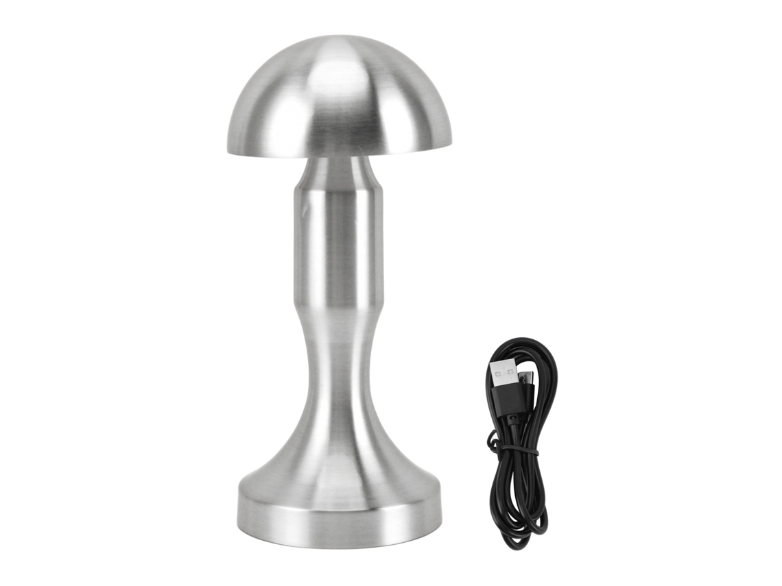 Lâmpada de Mesa Cogumelo de Metal Led 3 Cores Sensor Touch Dimmável Bateria 1800mah Usb C Prata | S/MARCA
