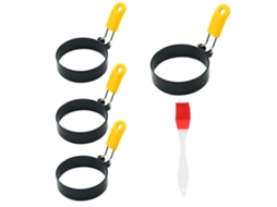 Molde de Panqueca Profissional Redondo de 4 Peças Anéis de Panela de Ovo para Cozinhar Molde de Anel de Ovo Redondo Antiaderente Amarelo