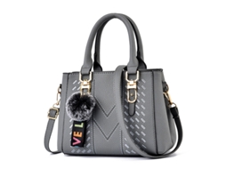 Bolsa Feminina de Grande Capacidade 2026, Bolsa de Ombro, Chaveiro com Pompom, Bolsa Pequena cinza YUNZII