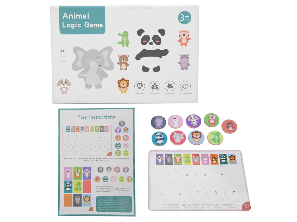 Jogo de lógica com animais ATS, brinquedo educativo para treinamento de concentração e combinação de peças para crianças.