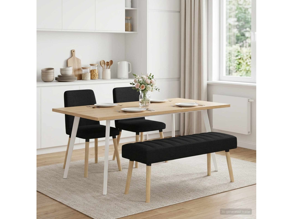 Vidaxl Banco Com Tufting Em Canal Preto 110 X 40 X 46 Cm Tecido