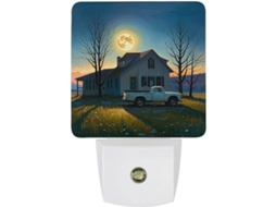 Luminária de parede noturna com plugue, inspirada em uma antiga casa abandonada, com sensor de movimento e luz LED.