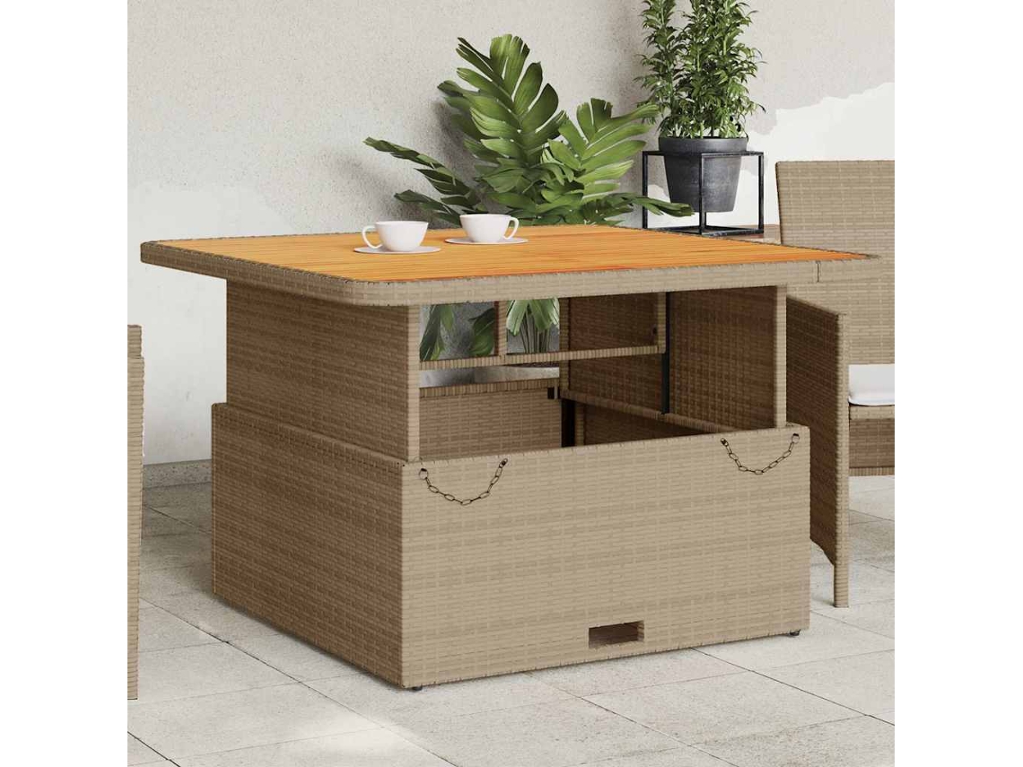 Vidaxl Mesa De Jardim 110x110x71 Cm Vime Pe E Madeira De Acácia Bege