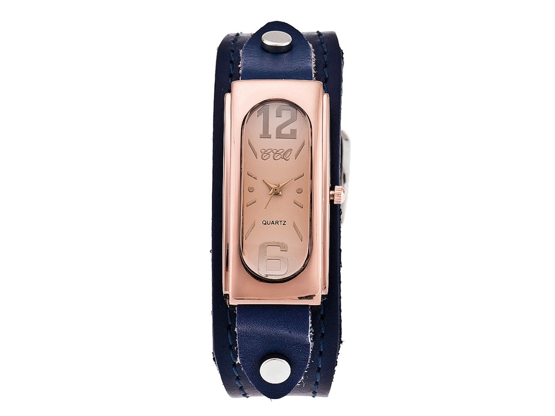 Relógio Masculino de Quartzo Ccq Retangular Vintage Pulseira Pu Couro Azul