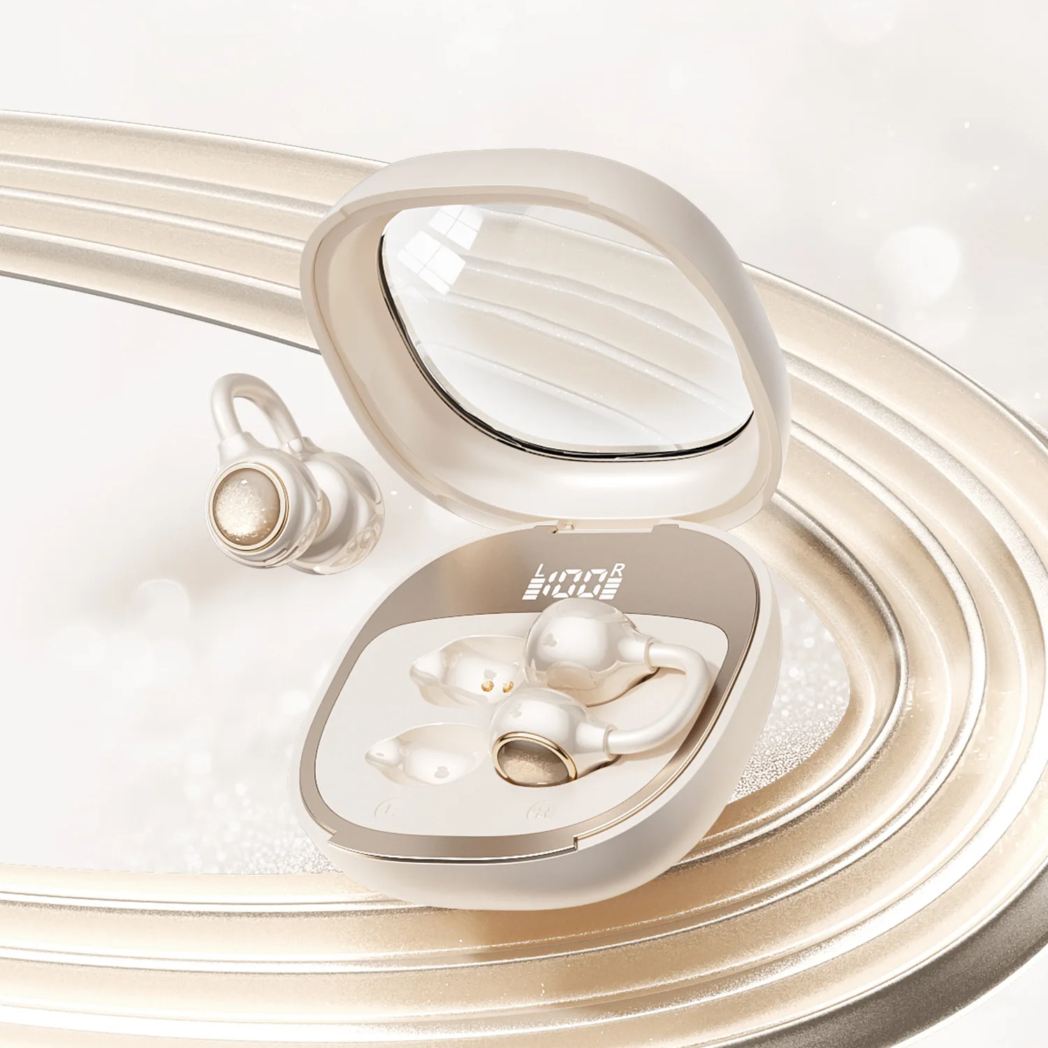 Fones de ouvido Bluetooth 6.0 (cor Da Pele), bateria de longa duração, visor LED, cancelamento de ruído.