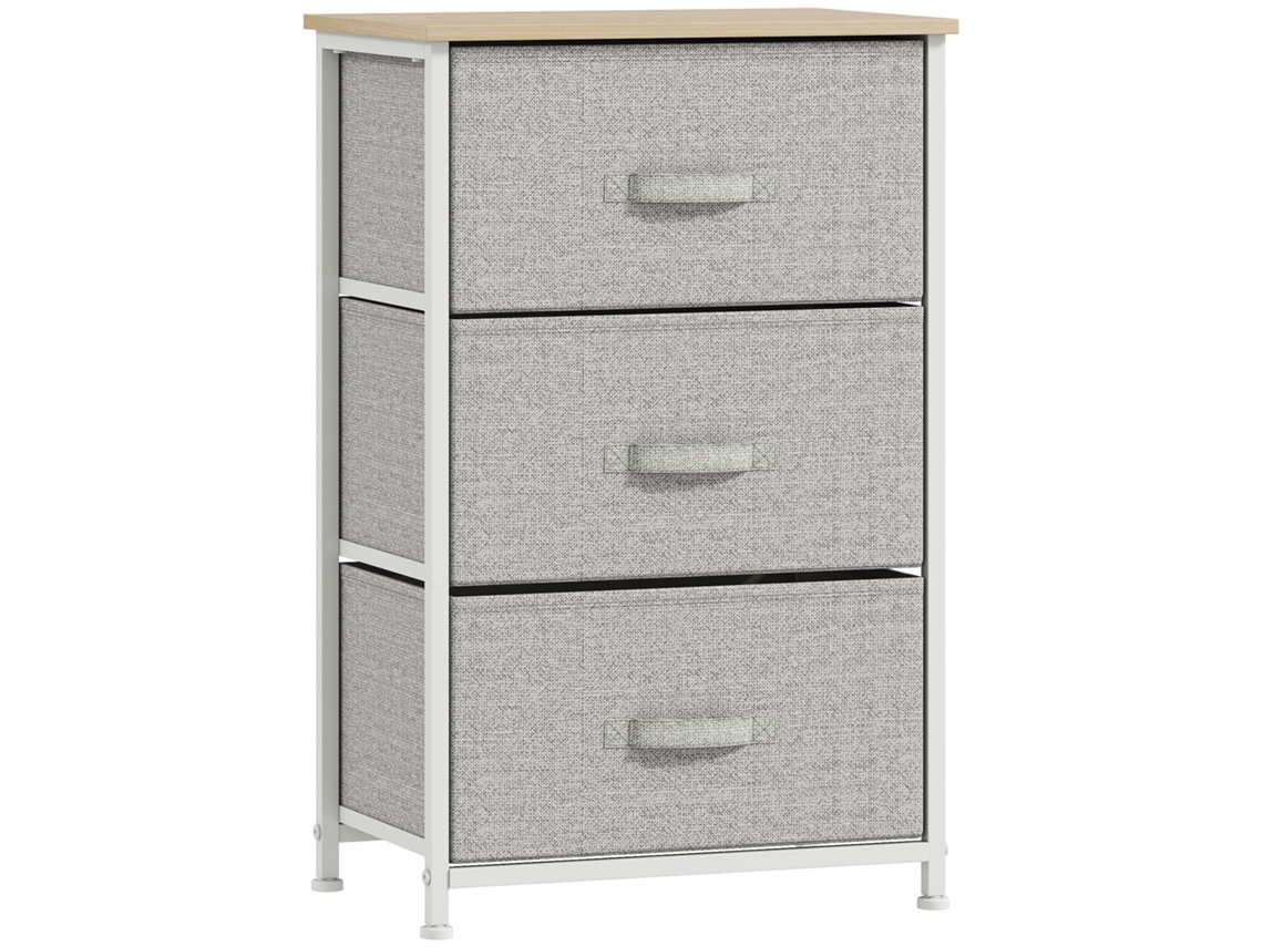 Mesa de Cabeceira com 3 Gavetas de Tecido para Quarto Sala e Corredor 45x30x71 Cm nas Cores Cinza e Branco VOLTEDGE