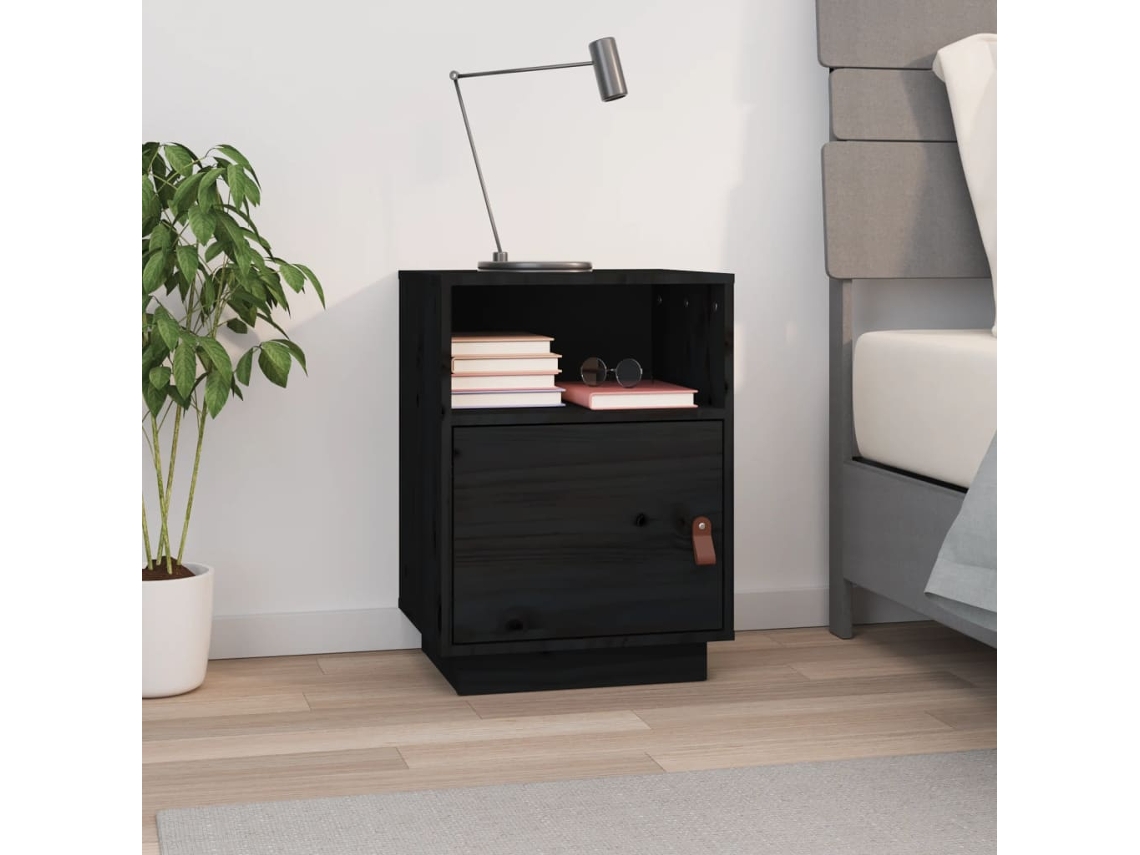 Vidaxl Mesa De Cabeceira 40x34x55 Cm Madeira De Pinho Maciça Preto