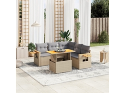 Vidaxl 6 Pcs Conjunto De Sofás P/ Jardim Com Almofadões Vime Pe Bege
