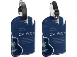 Conjunto De 2 Etiquetas Viagem E Bagagem Masculinas, Com Estampa De Violão, Música, Material Pu, Etiquetas Bagagem