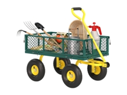 Carrinho de Jardim de Aço com Capacidade de 200 Kg e Paredes Laterais Removíveis. 104x54x51 Cm. Verde e Amarelo Ge