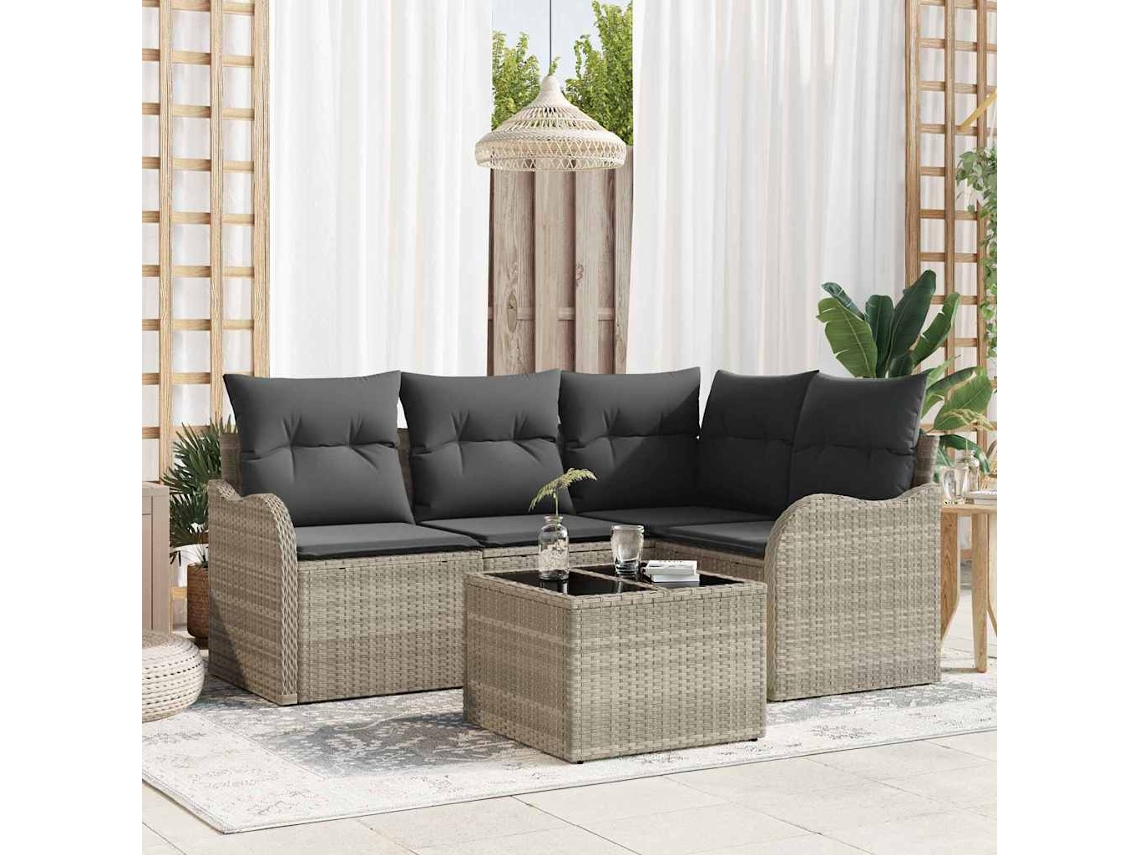 Vidaxl Conjunto De Sofá De Jardim 5 Unid. Cinzeto Vime Pe